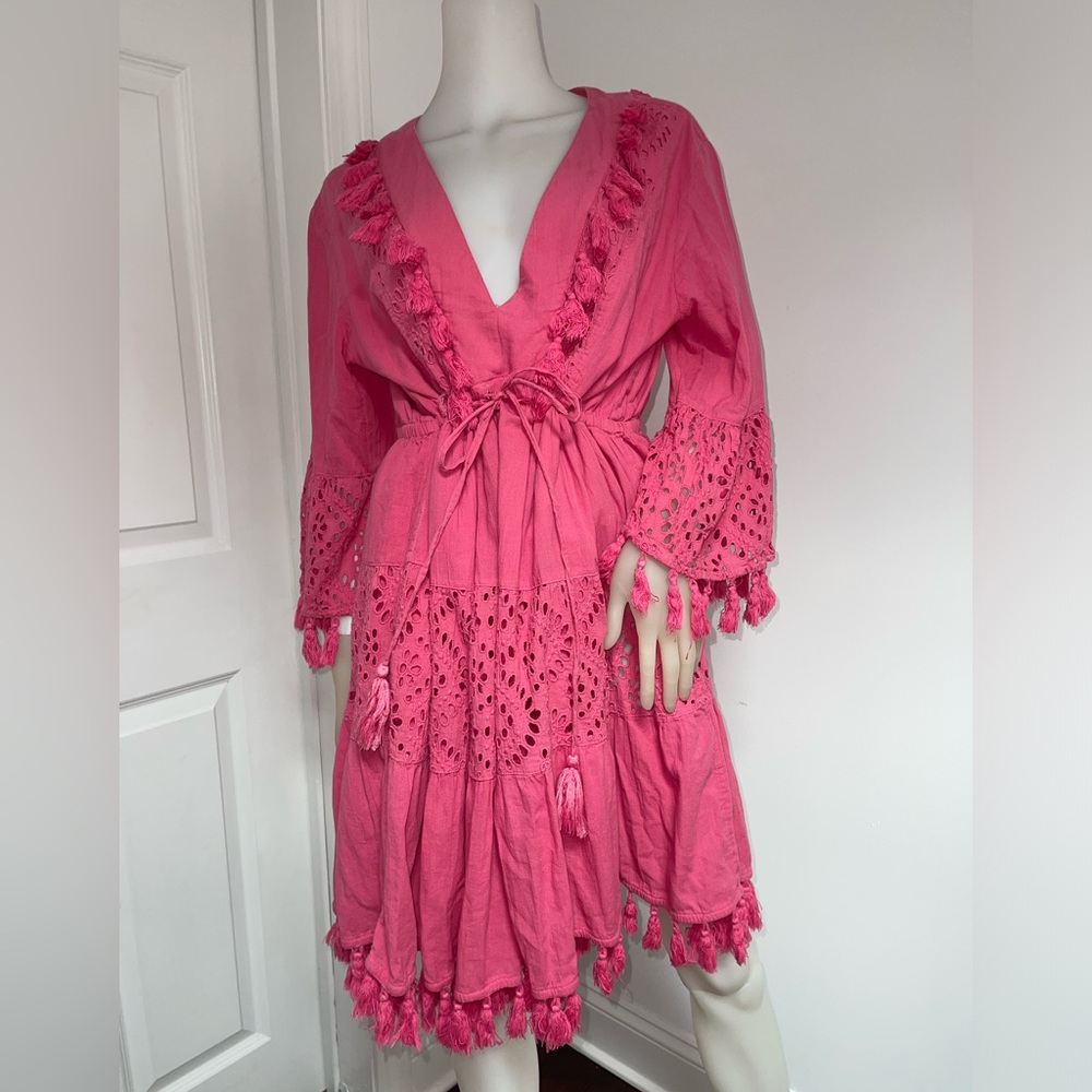 Sundance Pink Cotton Dress with Tassels Medium